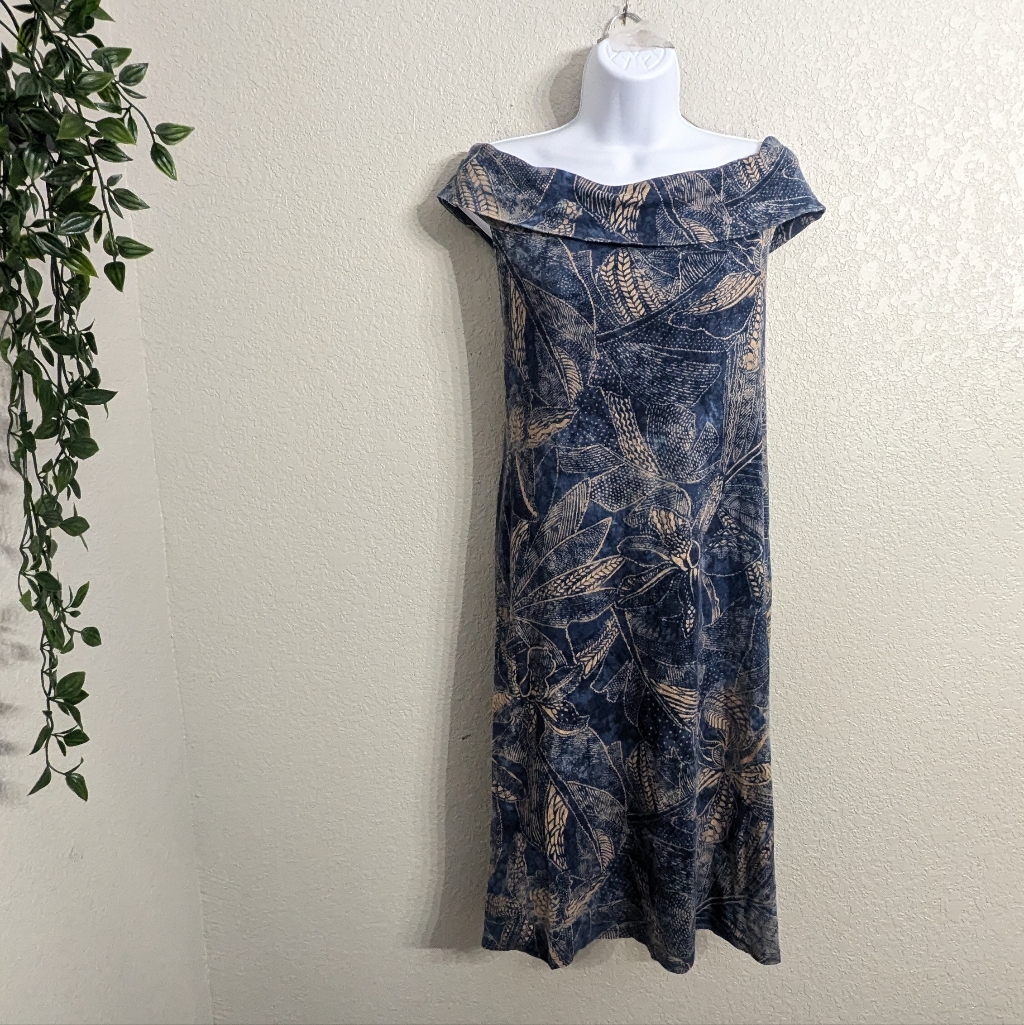 Lauren Ralph Lauren Cotton Blue Tan Floral Tube Dress Off The Shoulder Slim L